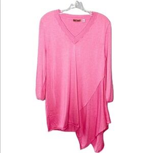 Cullen Pink V Neck Asymmetrical Hem Knit Sweater Top M